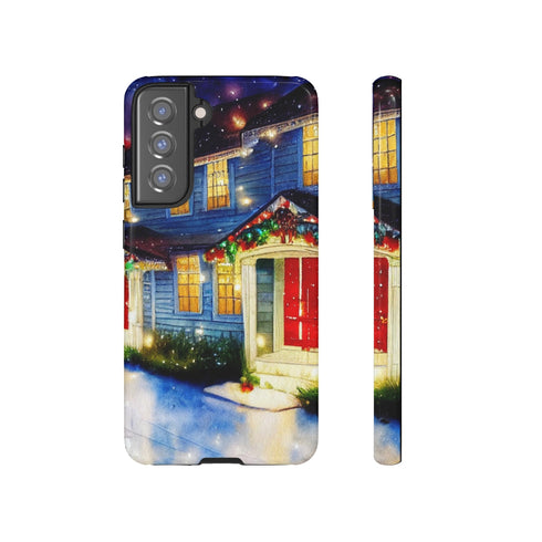 Festive Christmas Decorations on a Row of Townhomes - Impact Resistant Phone Case Samsung Galaxy S21 FE Glossy